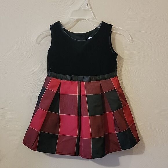 The CHILDREN'S PLACE BLACK AND RED PLAID DRESS WITH VELVETEEN BODICE, SZ 12-18 M - Picture 1 of 7